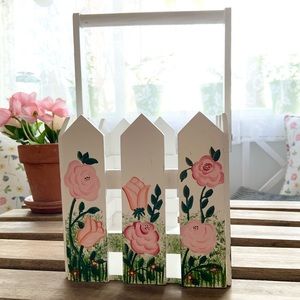 Wooden Fence Basket / Spring Basket / Easter Basket / Flower Rose Painted Basket